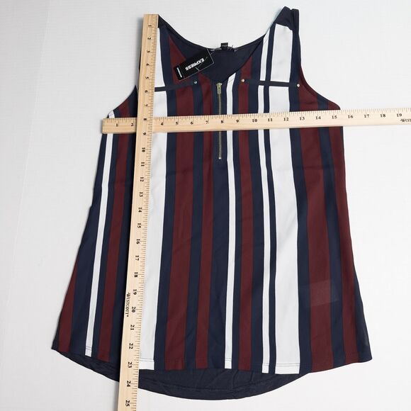 Express Striped Chiffon Front Sleeveless Blouse Womens XS Sheer Preppy Nautical - Picture 4 of 15